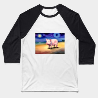 Pig on a beach at night Baseball T-Shirt